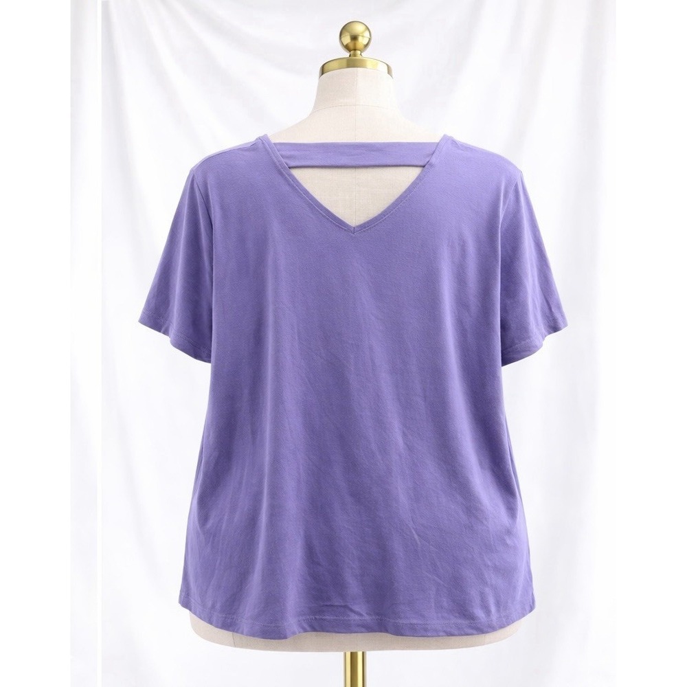 Susan Graver Weekend 2X Cool Touch Knit Short Sleeve Top Cut Out Back A487722
